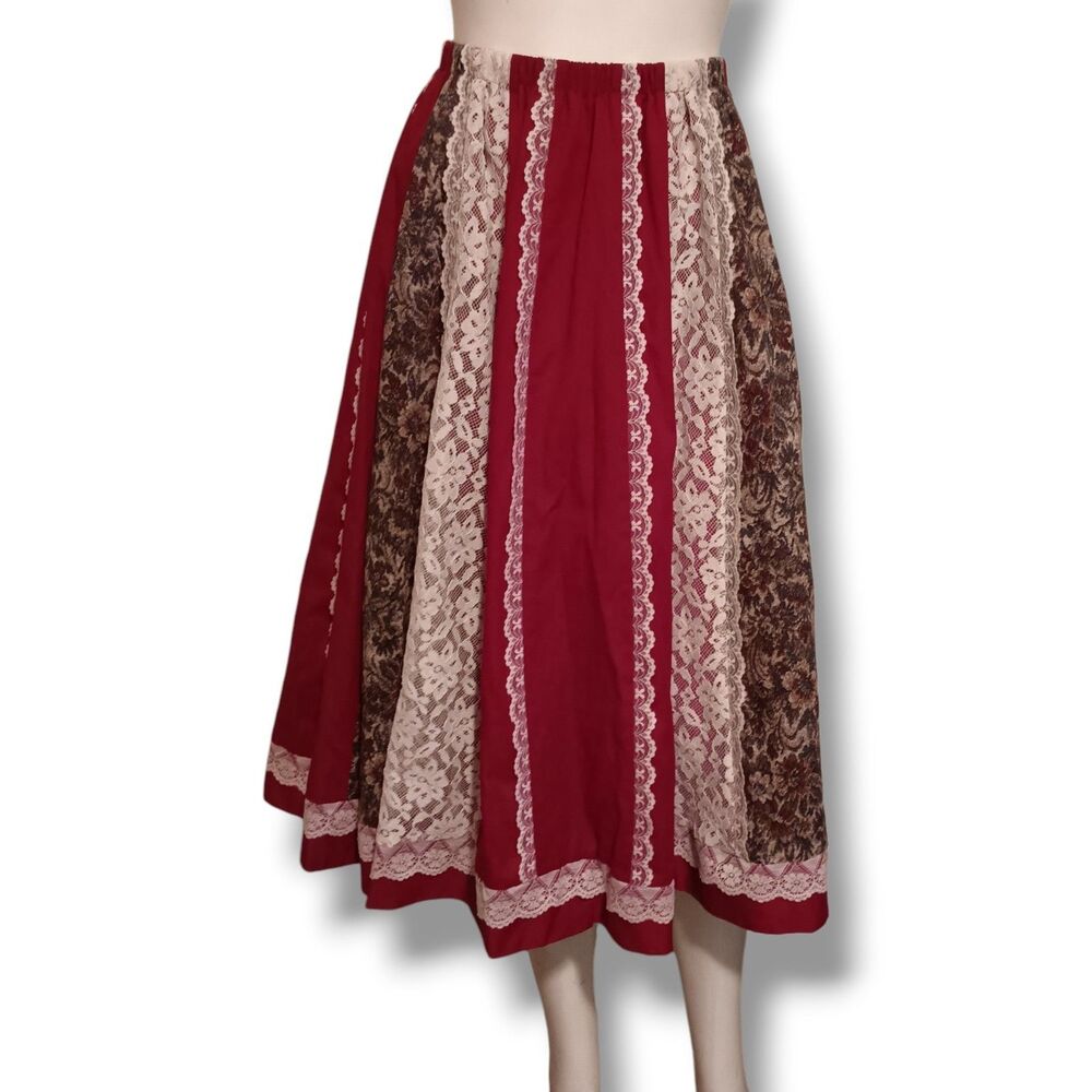 Vtg Carefree Fashion Prairie Maxi Skirt-Size XS/S-Elastic Waist-Patchwork-Lined